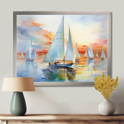Miminimlaism Watercolor Regatta II - Boat Sailing Large Wall Art