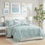 Ensemble de courtepointe brodée réversible en coton 4 pièces avec coussin décoratif turquoise-121108138