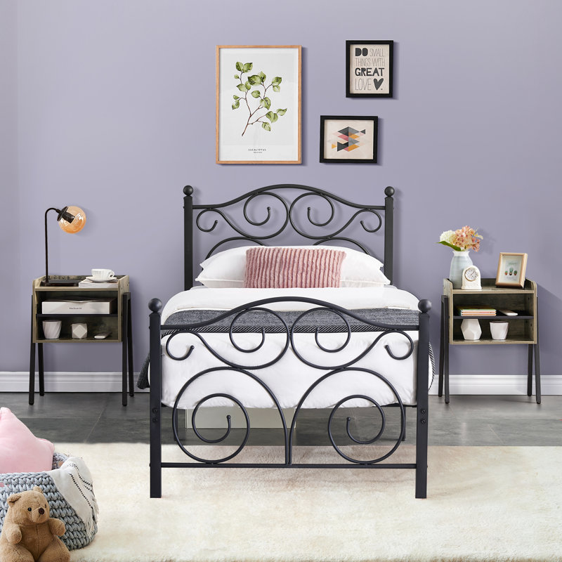 Ensemble de chambre avec lit plateforme 3 pièces Auxter, Simple, Noir / gris