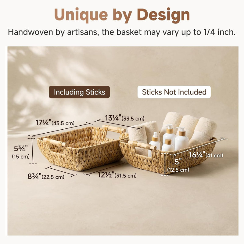 Hand-Woven Storage Baskets with Wooden Handles,2 Pack