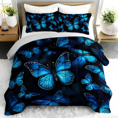 Vibrant Butterfly Comforter Set, Enchanting Bedding Set with 2 Pillow Cases, Soft and Machine Washable Bedding, All Seasons Comforter for Room Decor