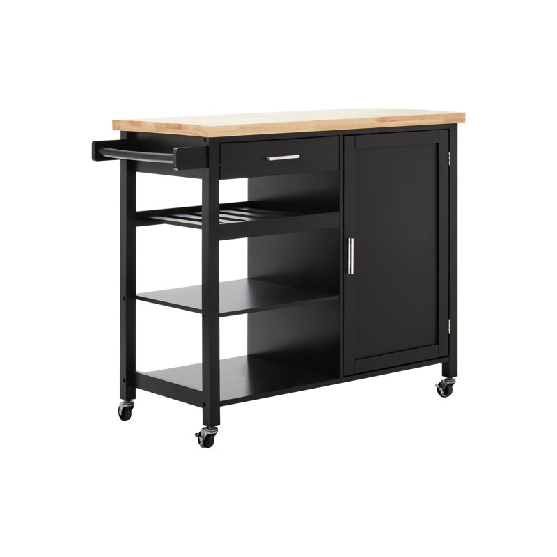 Lencautan Solid Wood Top Kitchen Cart, Black