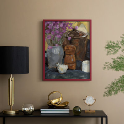 Nature morte avec fleurs séchées I, reproduction encadrée - bois massif