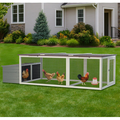 20.93ft² Large Wooden Chicken Coop Outdoor Hen House with Nesting Box & Weatherproof Asphalt Roof, Walk-in Poultry Cage with Secure Locks, Metal Mesh Run for Backyard Farm Use