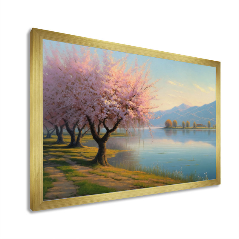 «Rous Cherry Blossom Trees» au bord de l'eau II - reproduction, H 12 po x l 20 po x P 1 po, Cadre doré simple