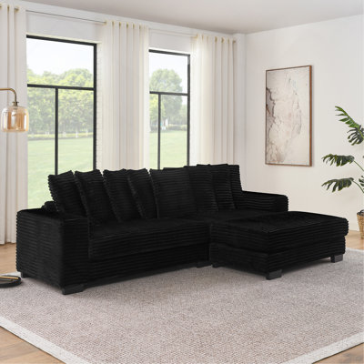 Corduroy Tufted Upholstered Sleeper Sectional Sofa