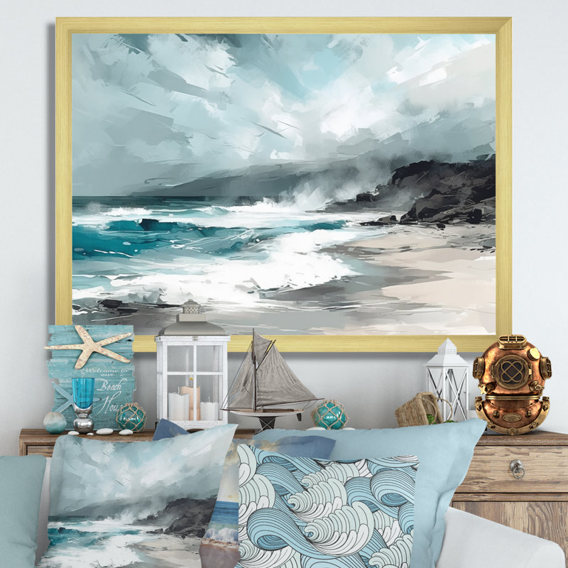 «Ocean's Embrace III» - Imprimé, Encadrement doré, H 16 po x l 32 po x P 1 po