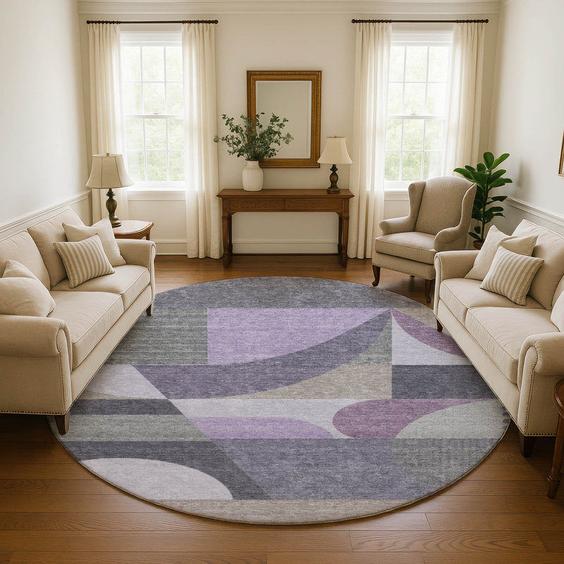 Premium Machine Washable Slesnick AMF1667 Mid Century Rug, Round 8'