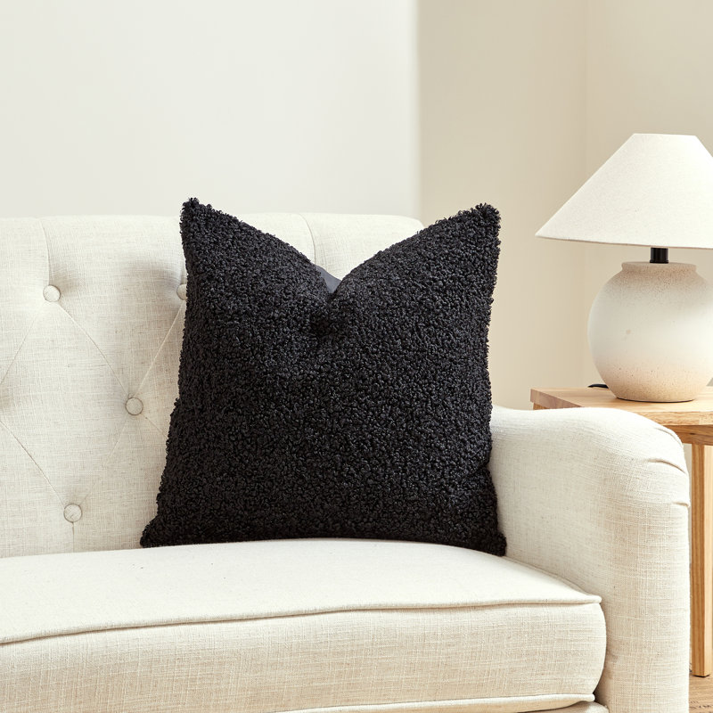 FRENCH BOUCLE Reversible Throw Pillow, Black, Polyester, 20" H x 20" W
