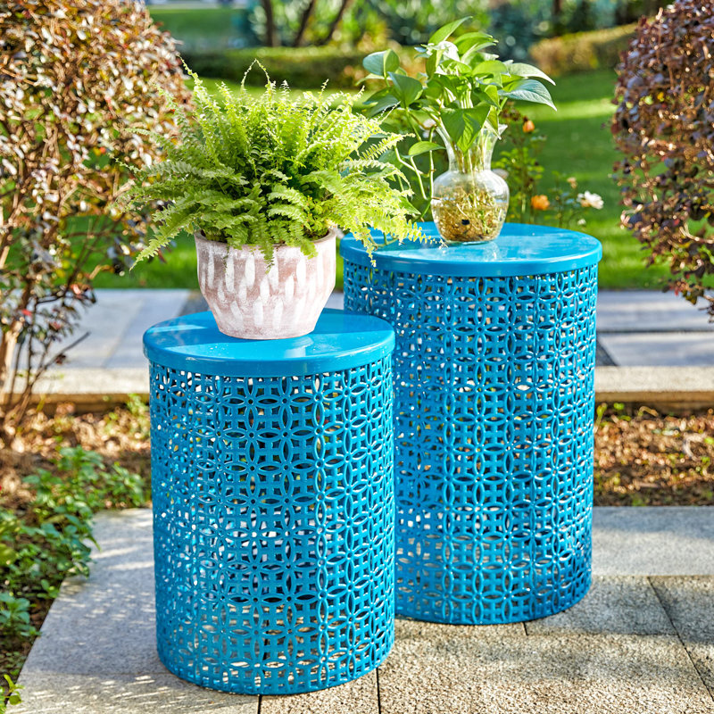 Steel Top Nesting Tables, Glossy Blue