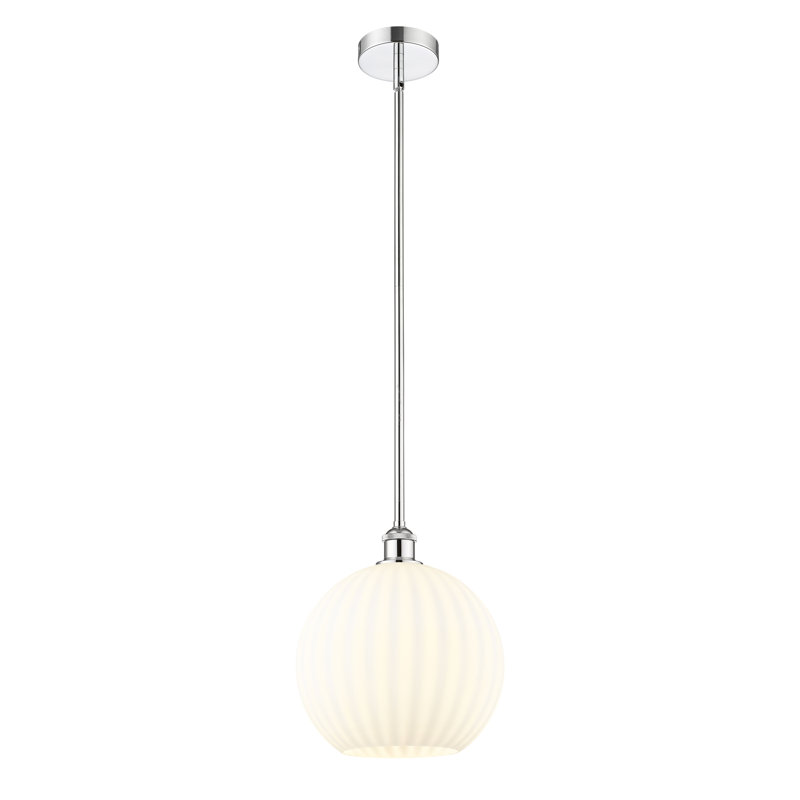 Luminaire suspendu 12 po Edison White Venetian, Chrome poli, H 7,5 po x l 6 po x P 6 po