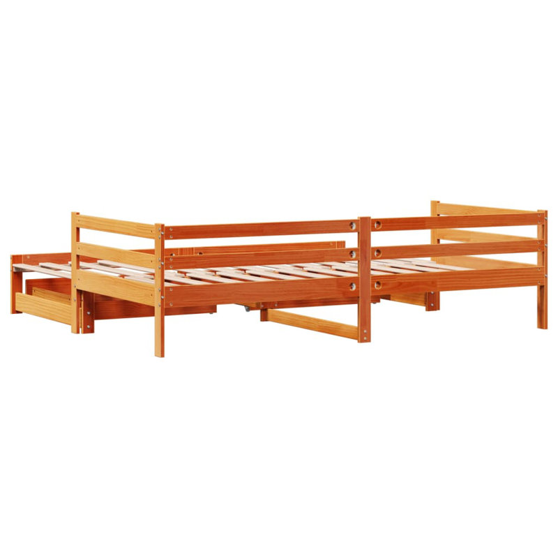 Blasingim Solid Wood Daybed with Trundle, European Single (90 x 200cm), Wax Brown