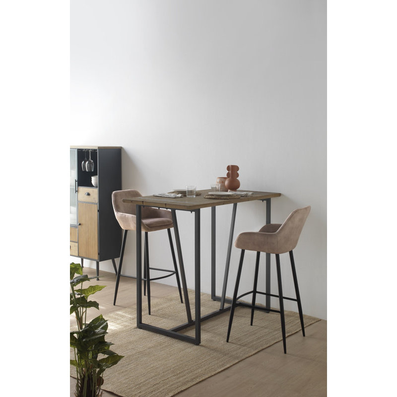 Upholstered Counter Stool with Metal Frame, Beige