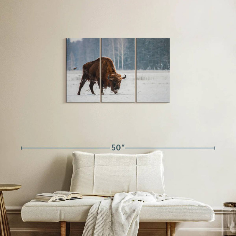 Brampt Bison In Snowy Forest, 20" H x 33" W