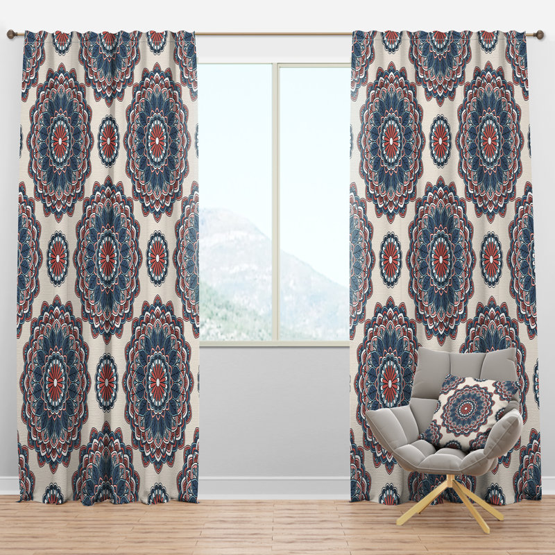 Motif oriental - Rideau simple semi-transparent bohémien et éclectique abstrait, l 52 po x L 90 po