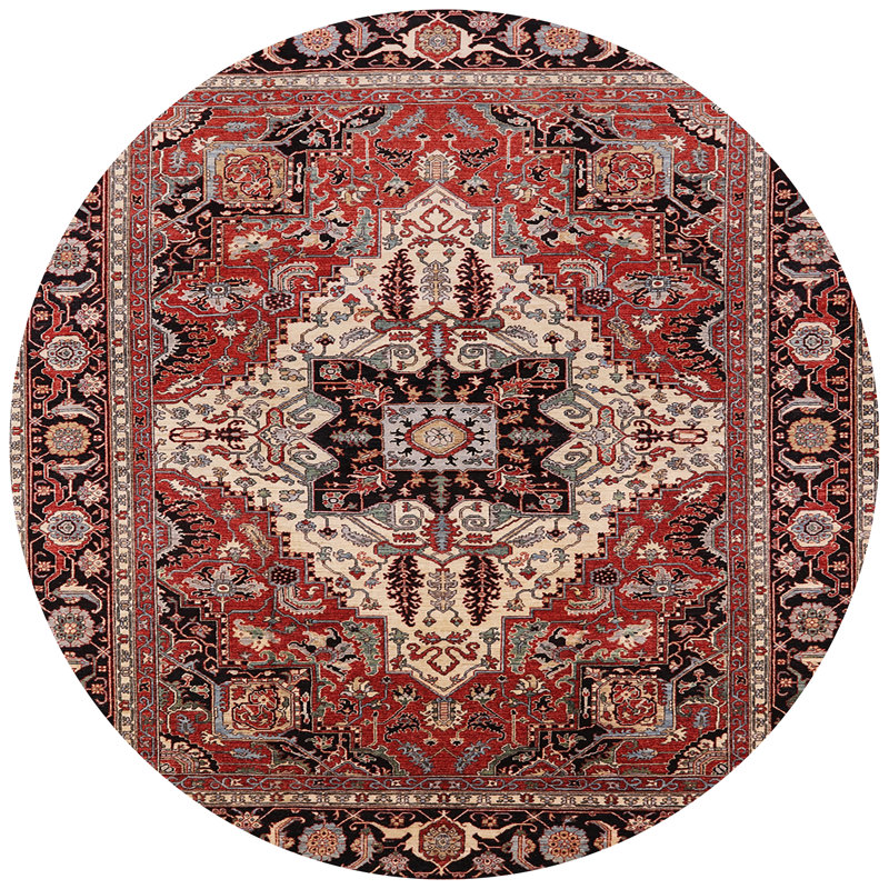 Tapis oriental brun / rouge, Rond 8 pi