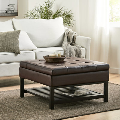 Modern Square With Storage And Rack - Sophisticated Pu Leather Brown Bonded For Living Room Bottom