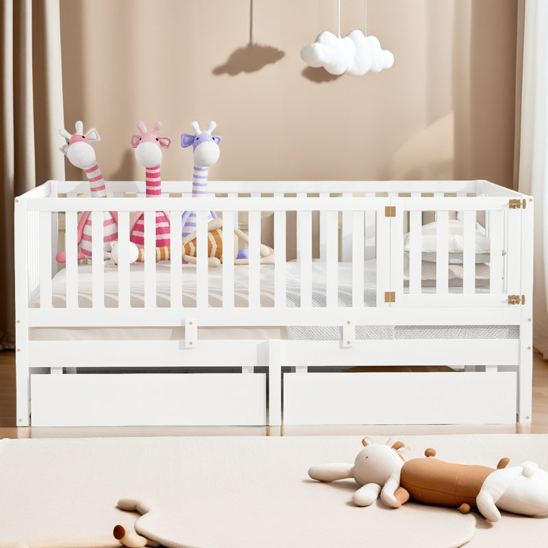 Wood Daybed With Fence Guardrails And 2 Drawers, Full/Double, White