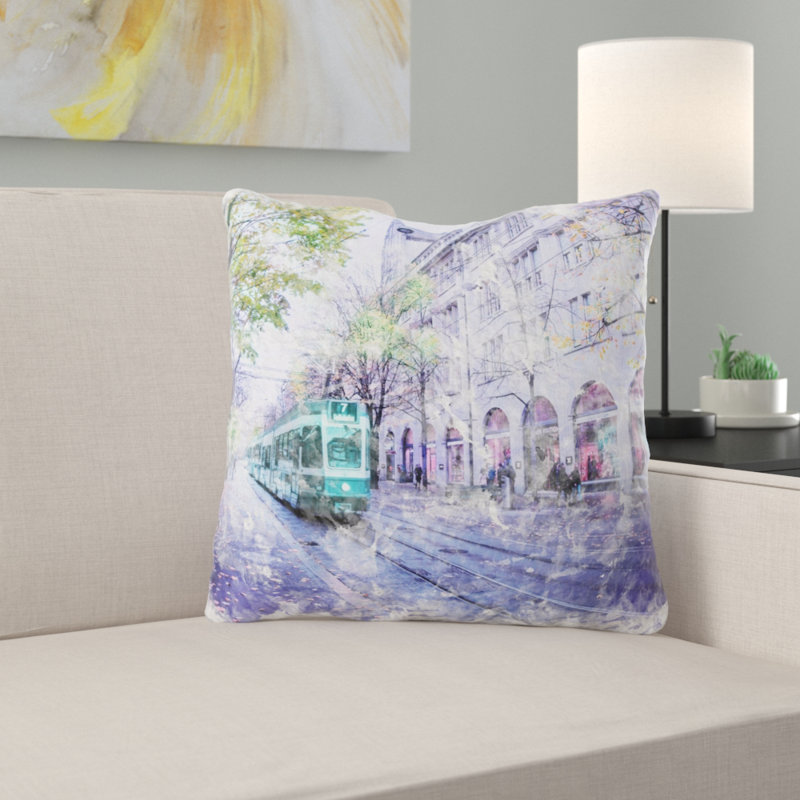 Coussin décoratif aquarelle Ranier, Microsuède, Intérieur