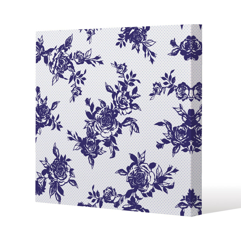 Roses Print On Polka Dots Slim Style Canvas Print , 15mm Slim Real wood., 60 cm H x 60 cm W