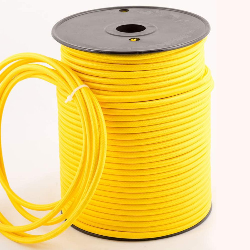 Tiawah 3Core Round 5 Meters Vintage Coloured 0.75Mm Braided Fabric Flexible Electrical Cable, Yellow