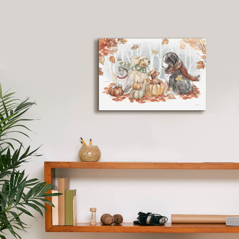 «Autumn Dogs 1» par Mary Urban, art mural sur toile, H 12 po x l 18 po x P 0,75 po