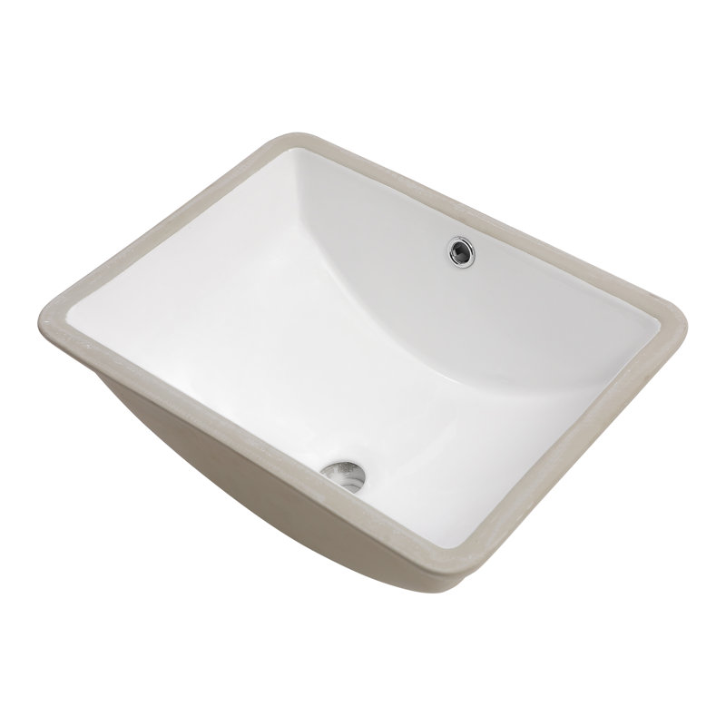 18.5"X14" White Ceramic Rectangular Undermount Bathroom Sink With Overflow