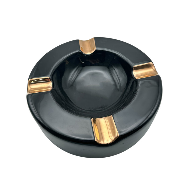 Cendrier pour cigare rond en céramique noire et dorée Visol Midas - Céramique ronde de 8 po avec 4 repose-cigares