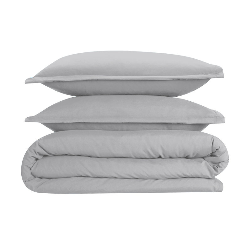 Kamiaya Plain Microfibre 200TC Reversible Duvet Cover Set, Kingsize Duvet Cover + 2 Pillowcases, Silver