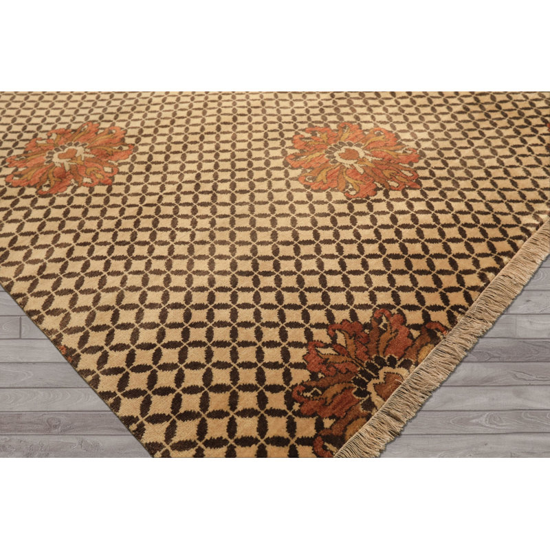 Tapis Agra transitionnel beige-brun en laine nouée à la main, 2,44 m x 3,05 m