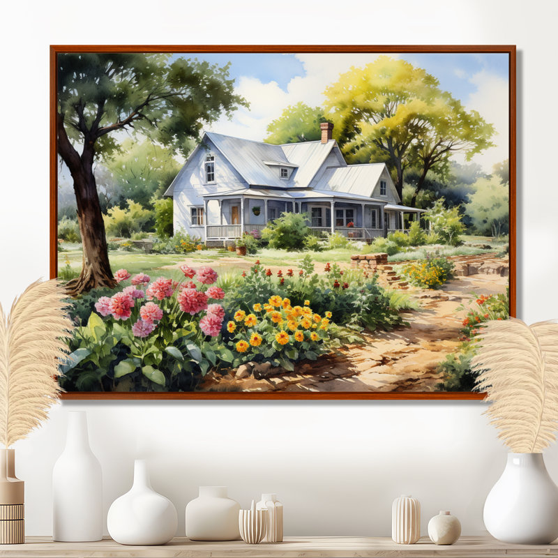 Farmhouse Frontyard Oasis I - Décoration murale de ferme, H 12 po x l 20 po x P 1 po, Cadre flottant brun