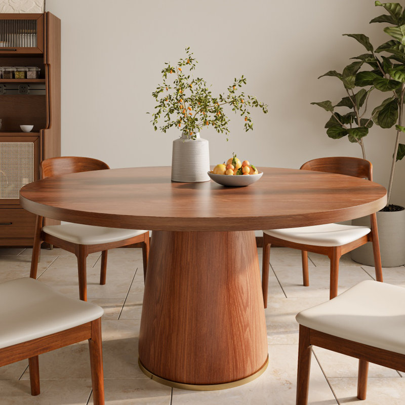 Table de cuisine à piédestal en bois massif et noyer Holguin, H 29,52 po x L 59,05 po x l 59,05 po