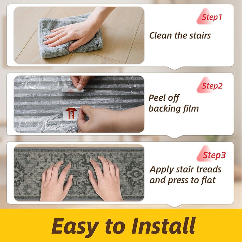 Tapis d'escalier gris olive antidérapant pour les marches intérieures