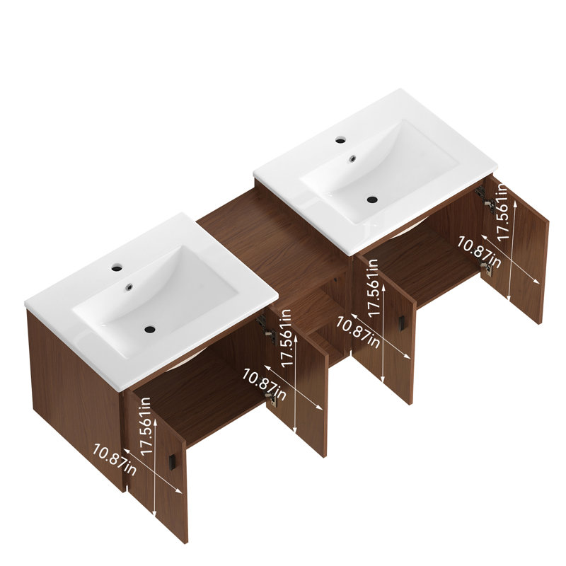 Meuble-lavabo 60 po à fermeture en douceur brun rougeâtre 60 po Armoire méticuleusement conçue à fermeture en douceur pour un usage transitionnel silencieux