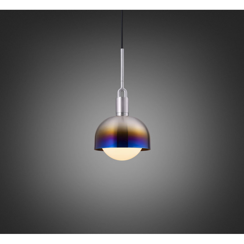 Luminaire suspendu fourche / abat-jour / globe, Opale / acier brûlé