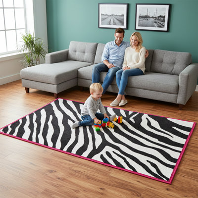Tapis noir/blanc touffeté à l’imprimé animal bactérien anti-dérapant Jurado