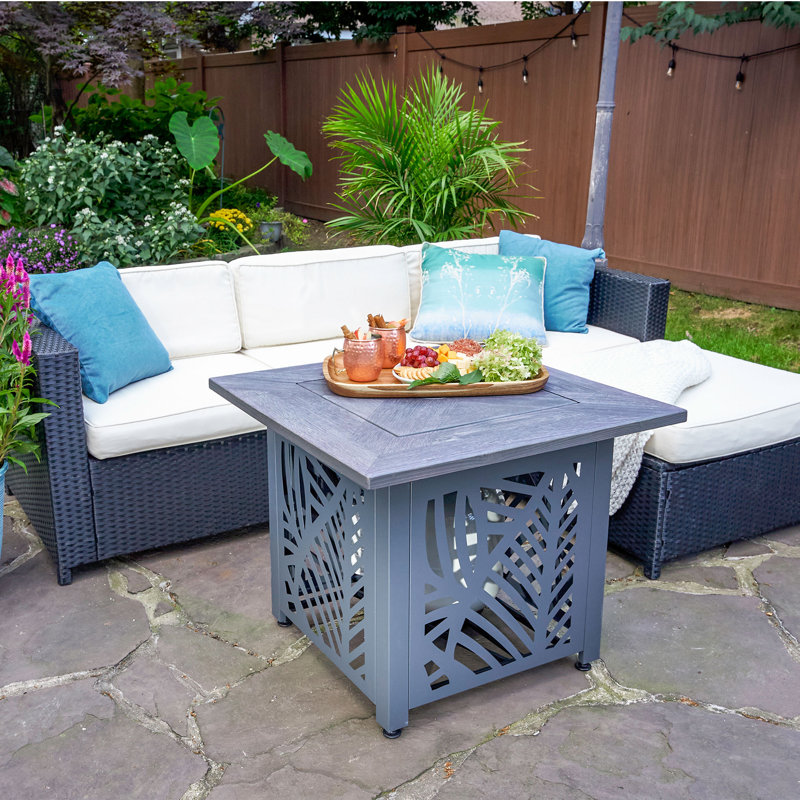 Lindsey 30 Inch Black Metal Square Gas Fire Pit Table