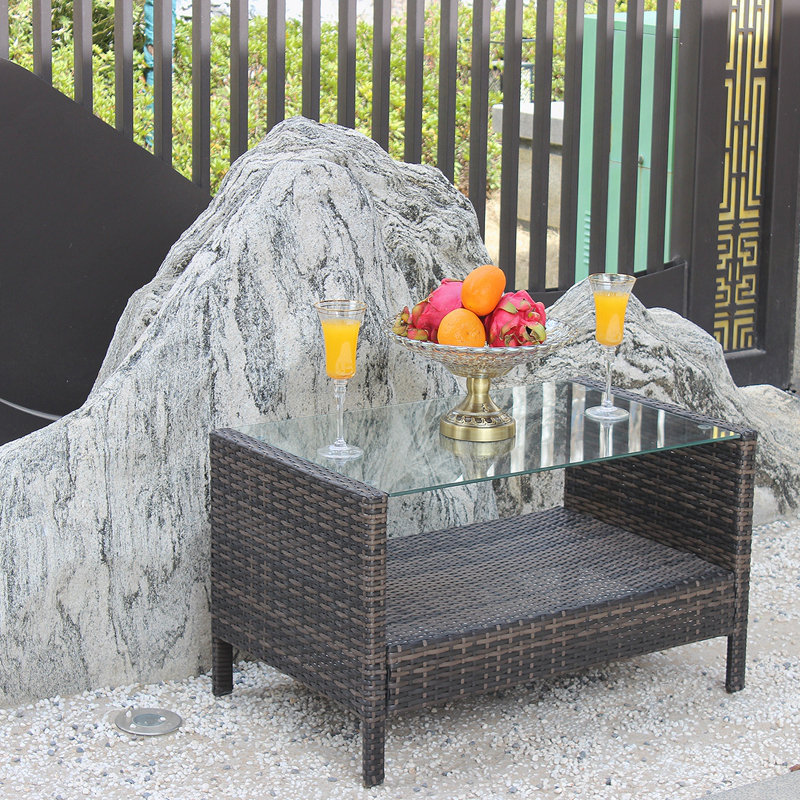 Table basse d'extérieur pour terrasse avec verre trempé transparent