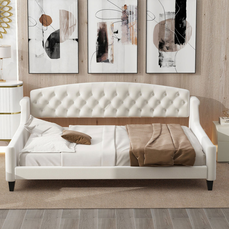 Modern Tufted Button Daybed With Plywood Frame, Beige, Full/Double