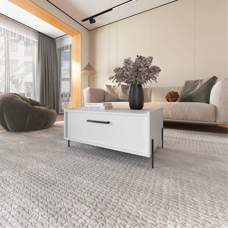 Table basse avec porte rabattable, Blanc