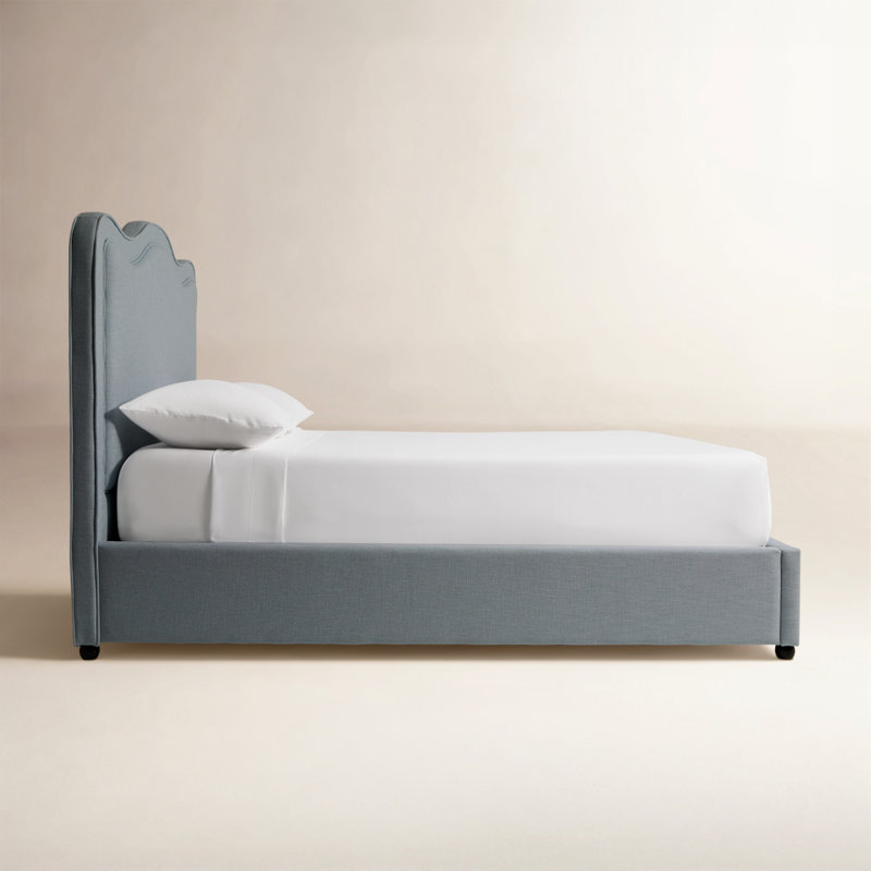 Glenside Upholstered Linen Fabric Bed, Queen, Light Blue Performance Linen