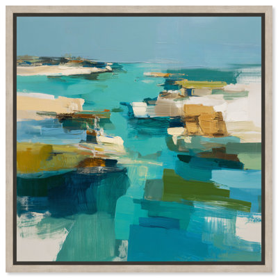 Oceanic Tones II Framed Canvas Print Blue Wall Decor by Art Remedy, Natural Oak Frame, 30 x 30
