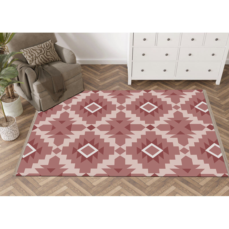 Tapis décoratif à motif géométrique rose, Tapis de couloir 3 pi 3,37 po x 6 pi 6,74 po