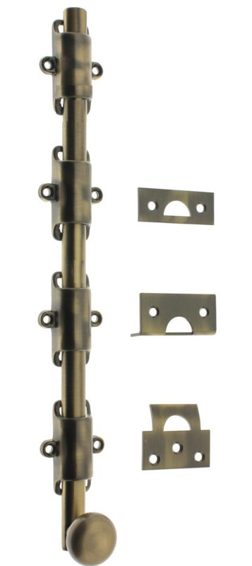 Solid Brass 36" Heavy Duty Surface Bolt, Antique Brass