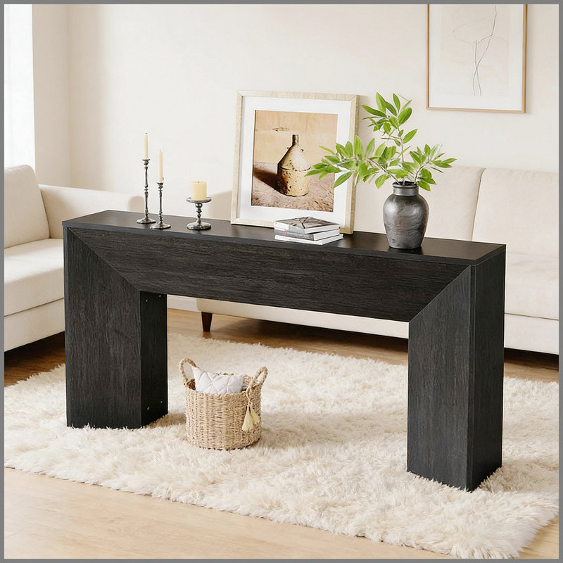 Sleek Side Table,Wooden Sofa Table,Modern Style Console Table, Black