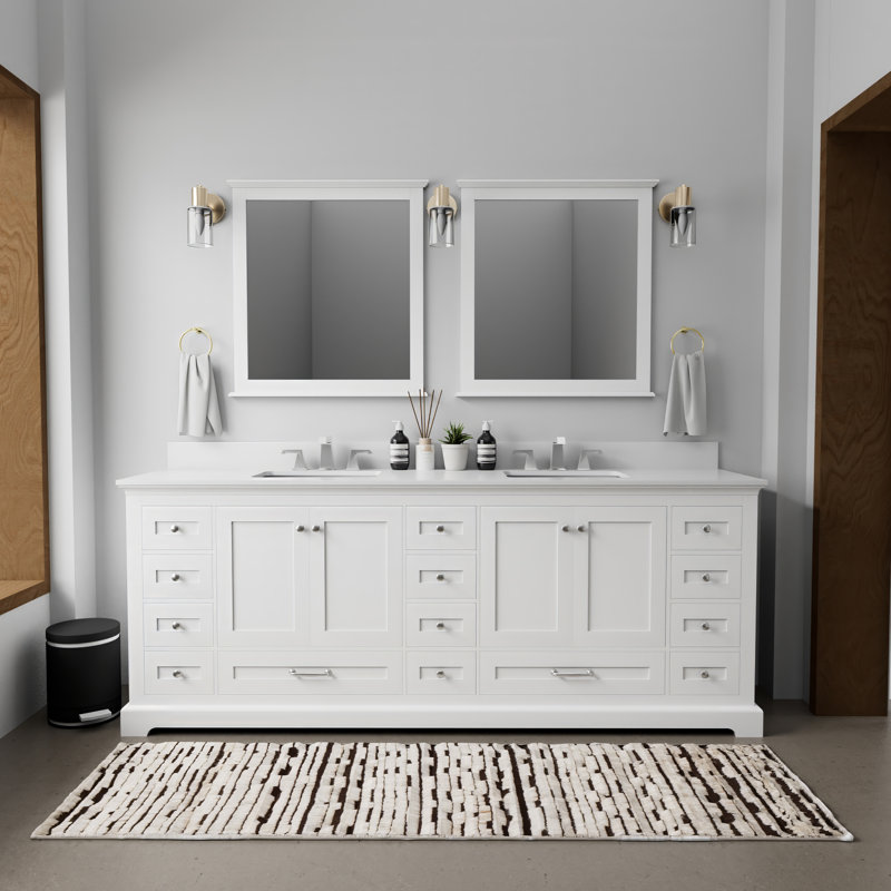 Dukes 84 in. W x 22 in. D Double Bath Vanity and Mirrors, White, White Quartz