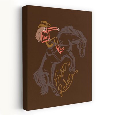 Cowgirl Riding A Rearing Horse Minimalist Retro Vintage Cow Horse Wall Art Print