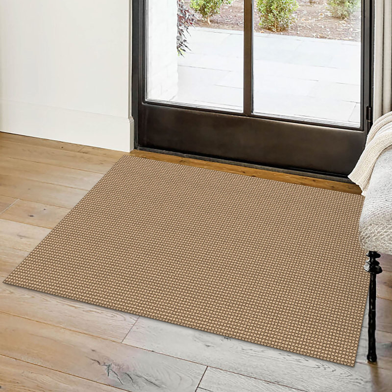 Machine Washable Cotton Area Rug with Non-Slip Backing， Tan/Brown, Rectangle 2' x 3'