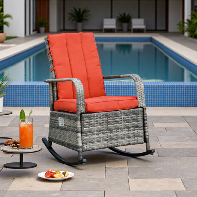 Chaise berçante souple, fauteuil inclinable en rotin d'extérieur