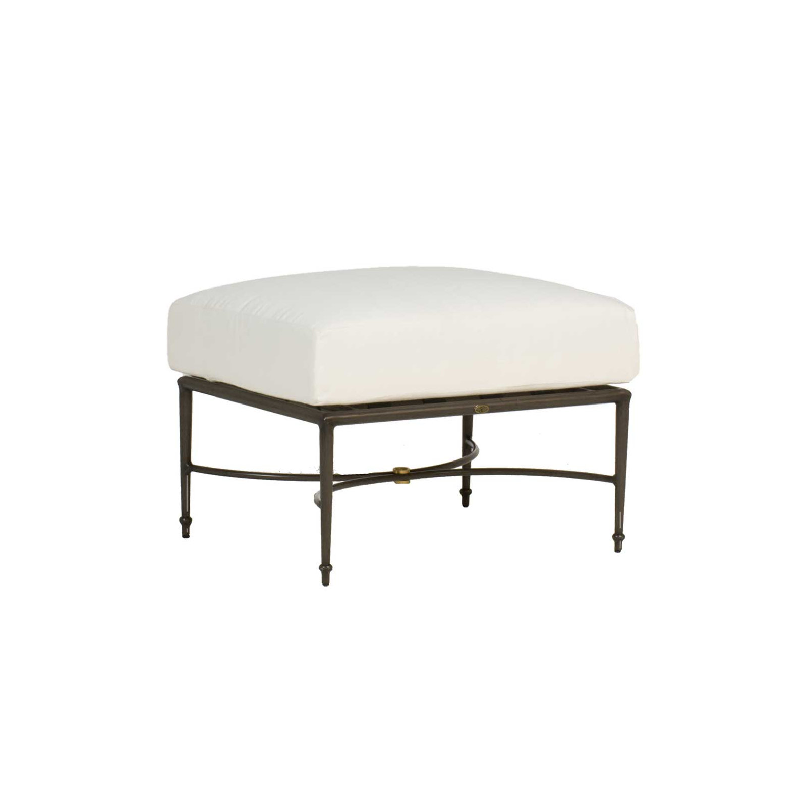 Roma Wrought Aluminum Outdoor Ottoman, Natural White, No Welt
